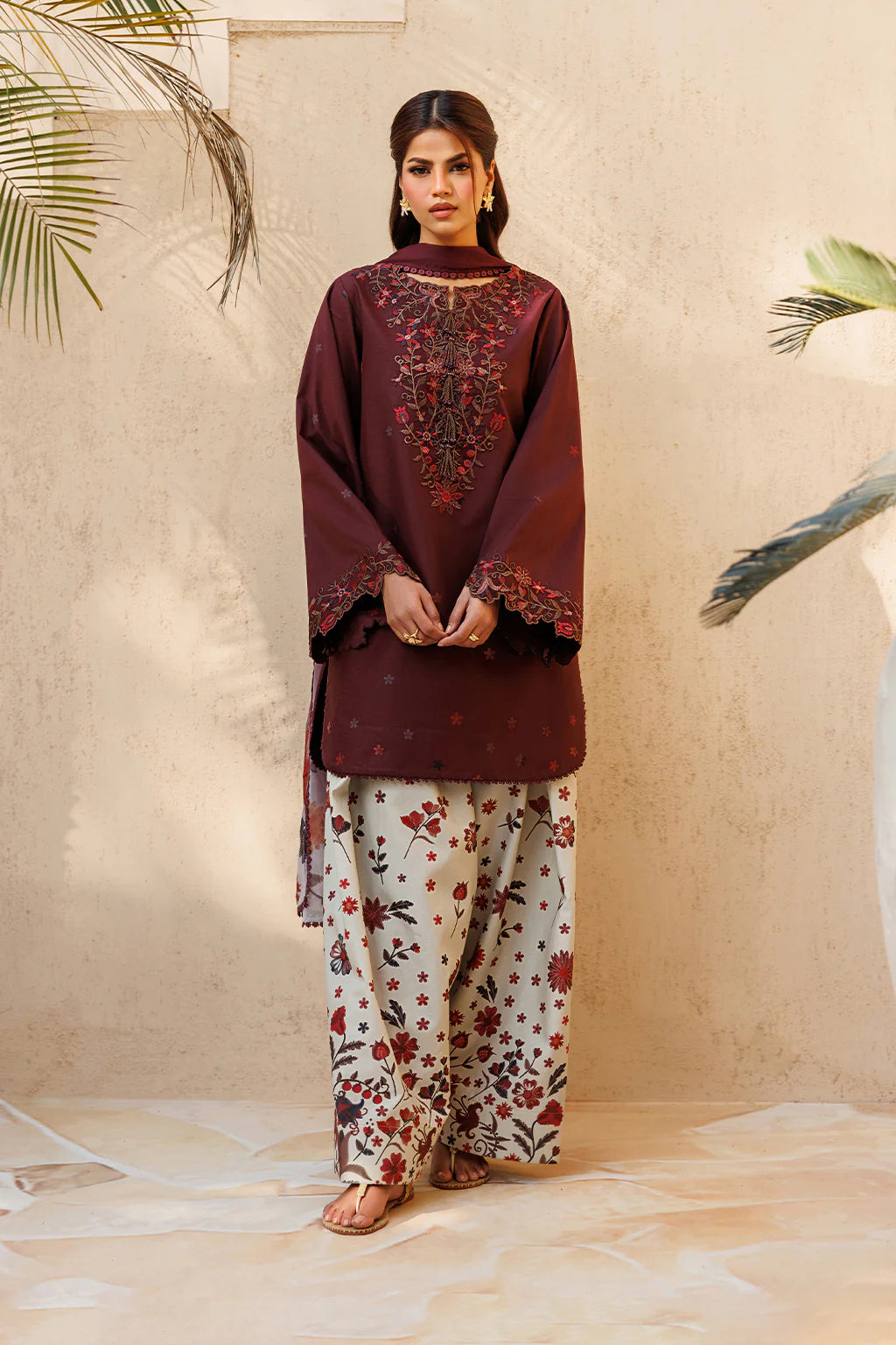 IZNIK 3PC Lawn Embroidered Shirt & Silk Printed Dupatta