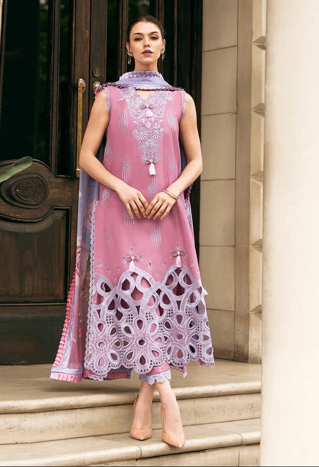 Unstitched Embroidered Lawn 3pc Suit With Cotton Lawn Printed Dupatta