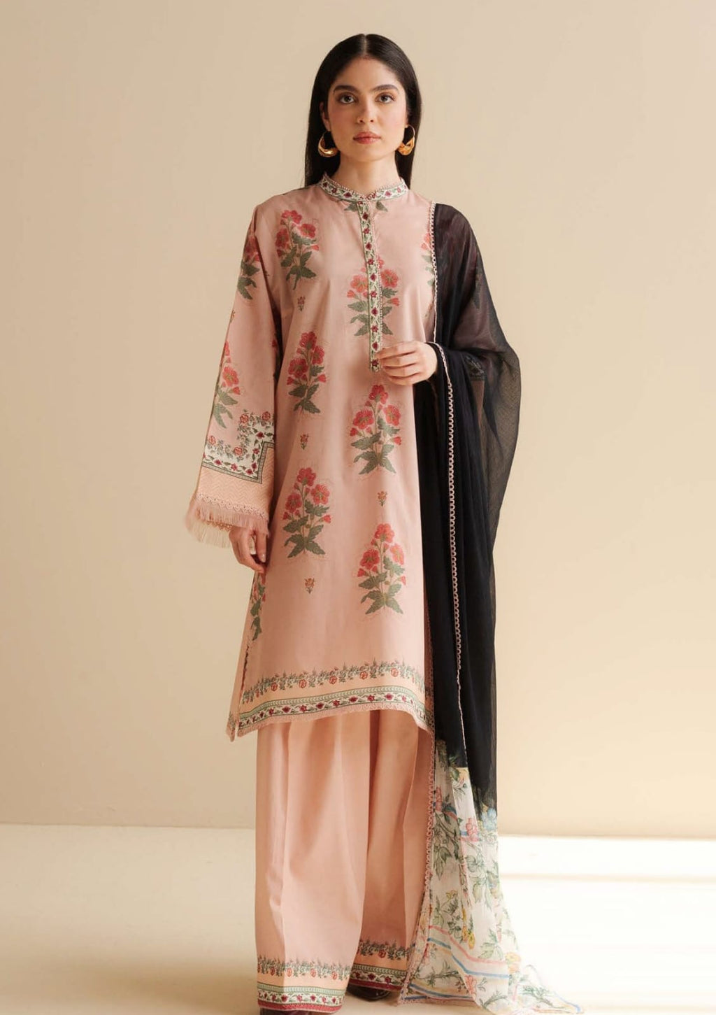 Digital Printed 3Pc Unstitched Lawn Suit With Digital Printed Monar Dupatta