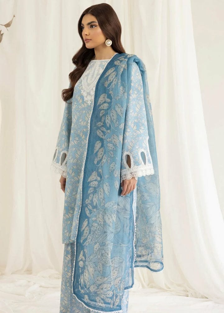 Unstitched Digital Printed Lawn Suit 3pc With Digital Printed Voil Dupatta & Embroidered Patches
