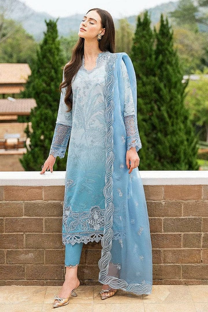 Lawn Unstitched Embroidered 3pc Suit With Embroidered Organza Dupatta