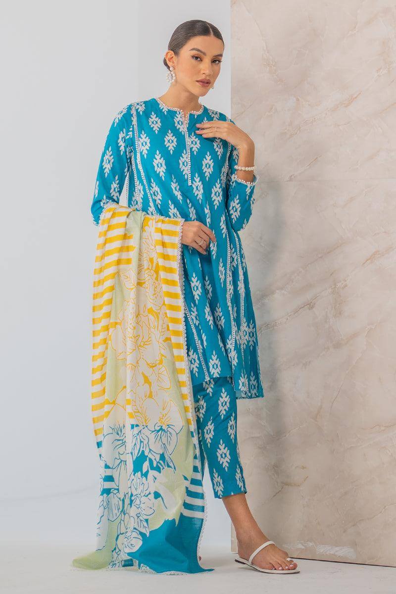 Digital Printed Unstitched Lawn Suit 3pc With Monar Digital Printed Dupatta