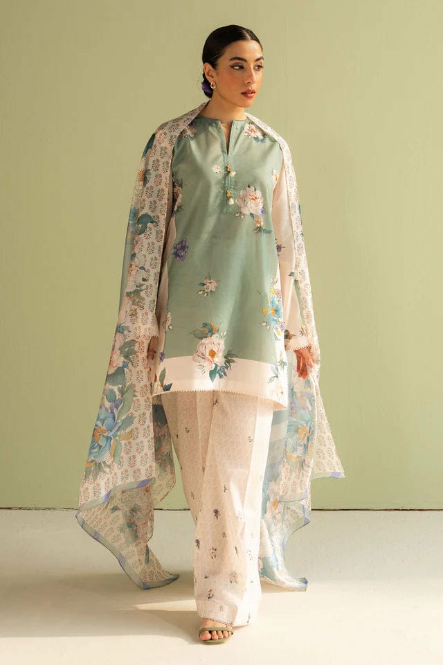 Digital Printed 3Pc Unstitched Lawn Suit With Digital Printed Monar Dupatta