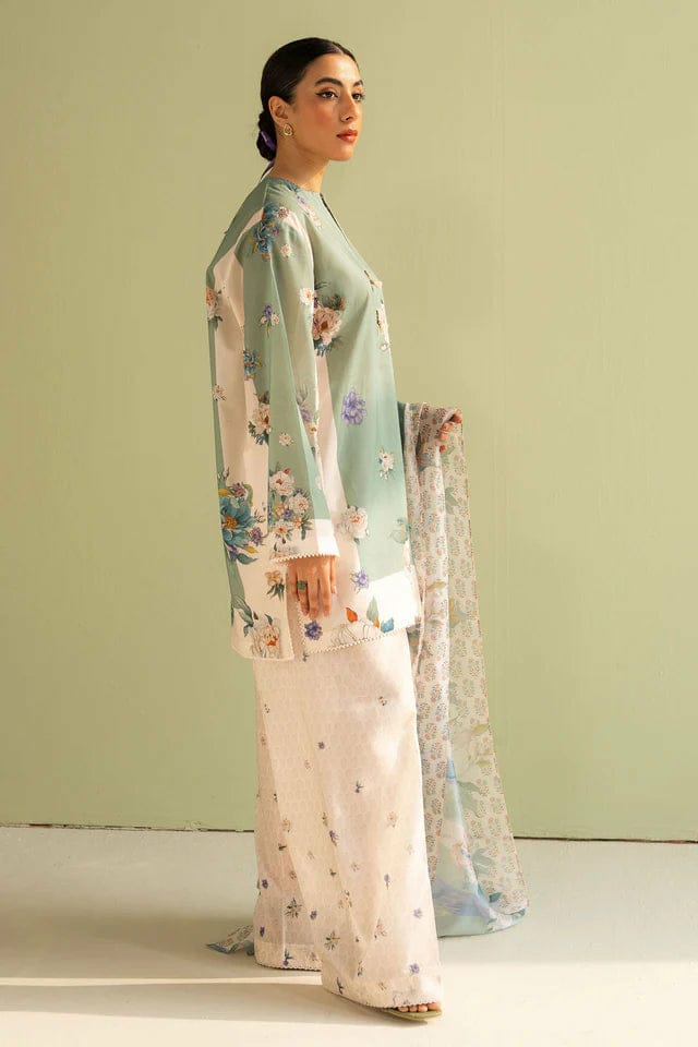 Digital Printed 3Pc Unstitched Lawn Suit With Digital Printed Monar Dupatta