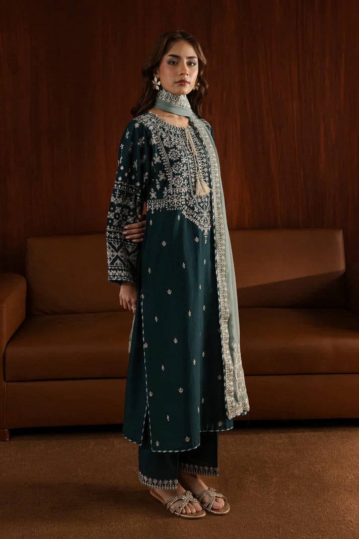 3PC Unstitched Embroidered Lawn Suit With Embroidered Chiffon Dupatta