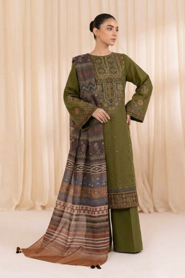 Unstitched Embroidered Lawn Suit 3pc With Digital