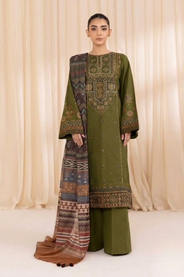 Unstitched Embroidered Lawn Suit 3pc With Digital