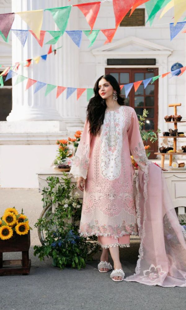Lawn Unstitched Embroidered 3pc Suit With Organza Embroidered Dupatta
