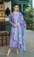 Lawn Unstitched 3pc Fully Embroidered Suit With Cotton Net Silky Printed Dupatta 4 Sided Embroidered Lace