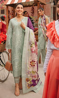 Embroidered Chikenkari Unstitched Lawn 3pc Suit With Silk Printed Dupatta