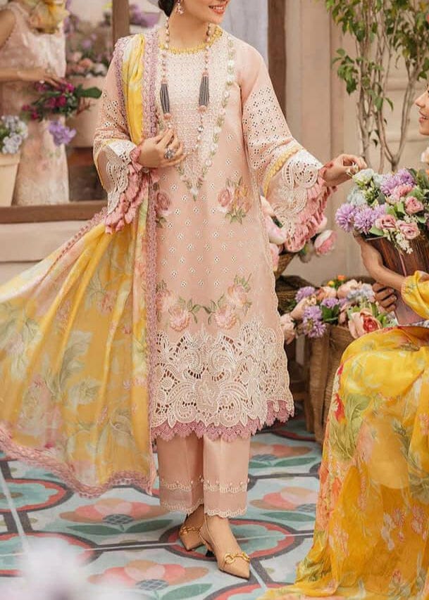 Embroidered Unstitched 3Pc Chikenkari Lawn Suit With Silk Printed Dupatta