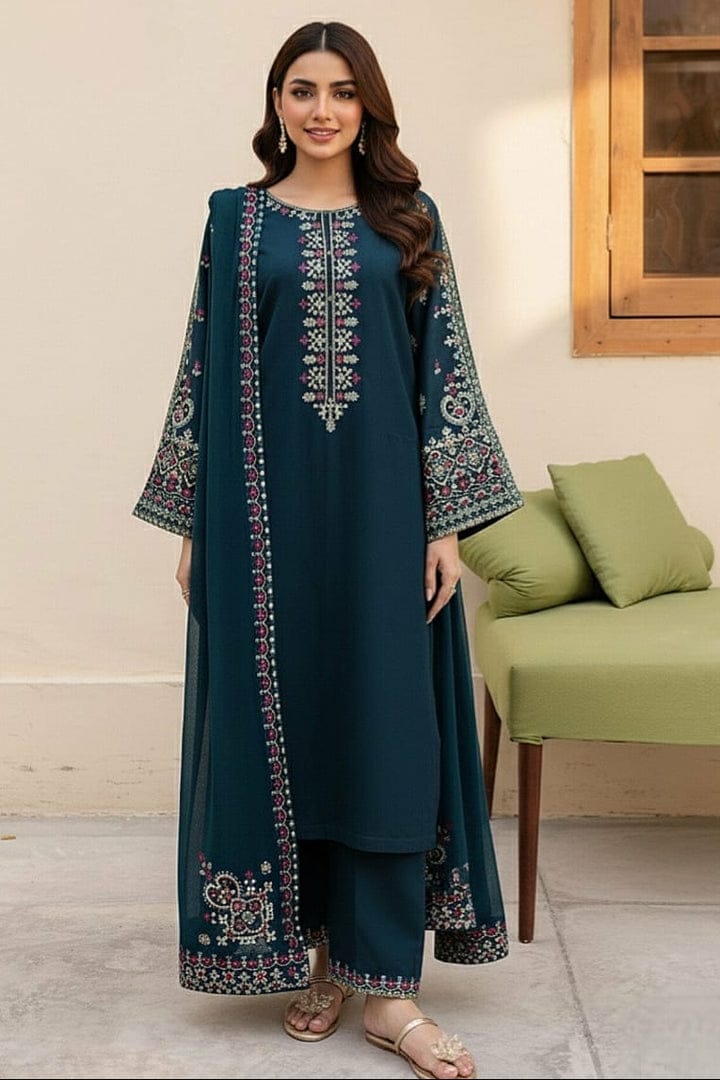 Unstitched Embroidered Lawn Suit 3pc With Embroidered Chiffon Dupatta