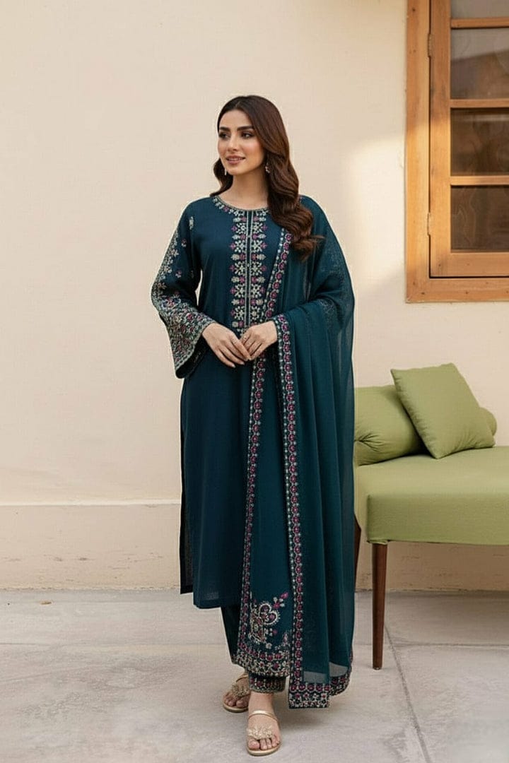 Unstitched Embroidered Lawn Suit 3pc With Embroidered Chiffon Dupatta