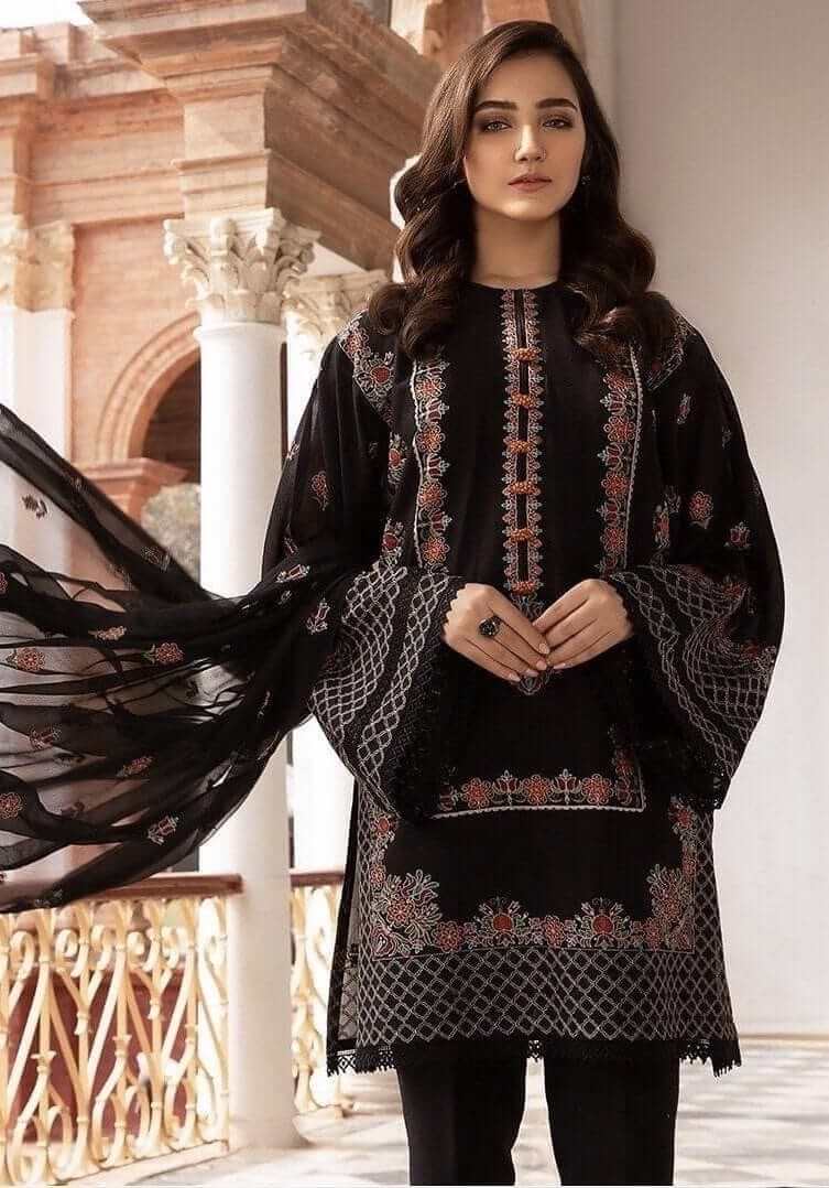 Lawn Unstitched Embroidered 3pc Suit With Bamber Chiffon Embroidered Dupatta