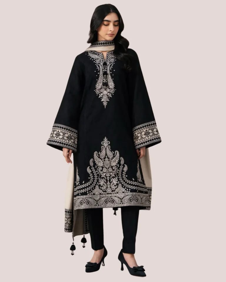 Unstitched Embroidered Lawn Suit With Digital Printed Monar Slub Dupatta