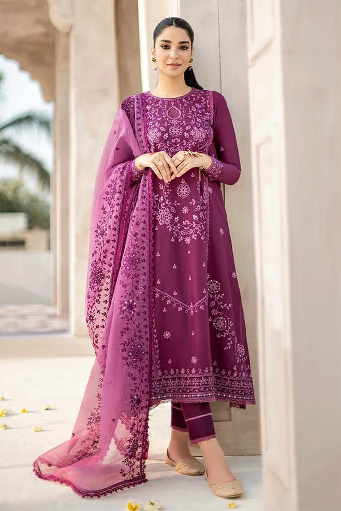Lawn Unstitched Embroidered 3pc Suit With Organza Embroidered Dupatta