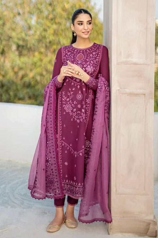 Lawn Unstitched Embroidered 3pc Suit With Organza Embroidered Dupatta