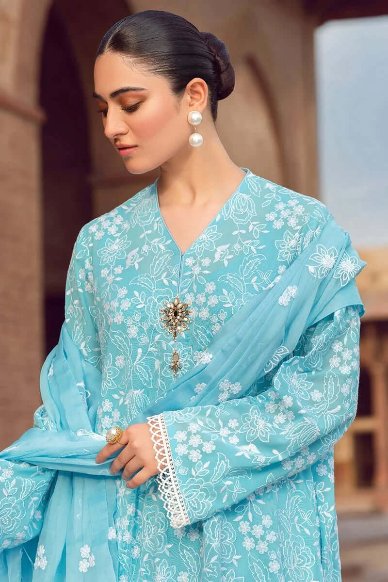 Lawn 3Pc Embroidered Suit With Bamber Chiffon Embroidered Dupatta