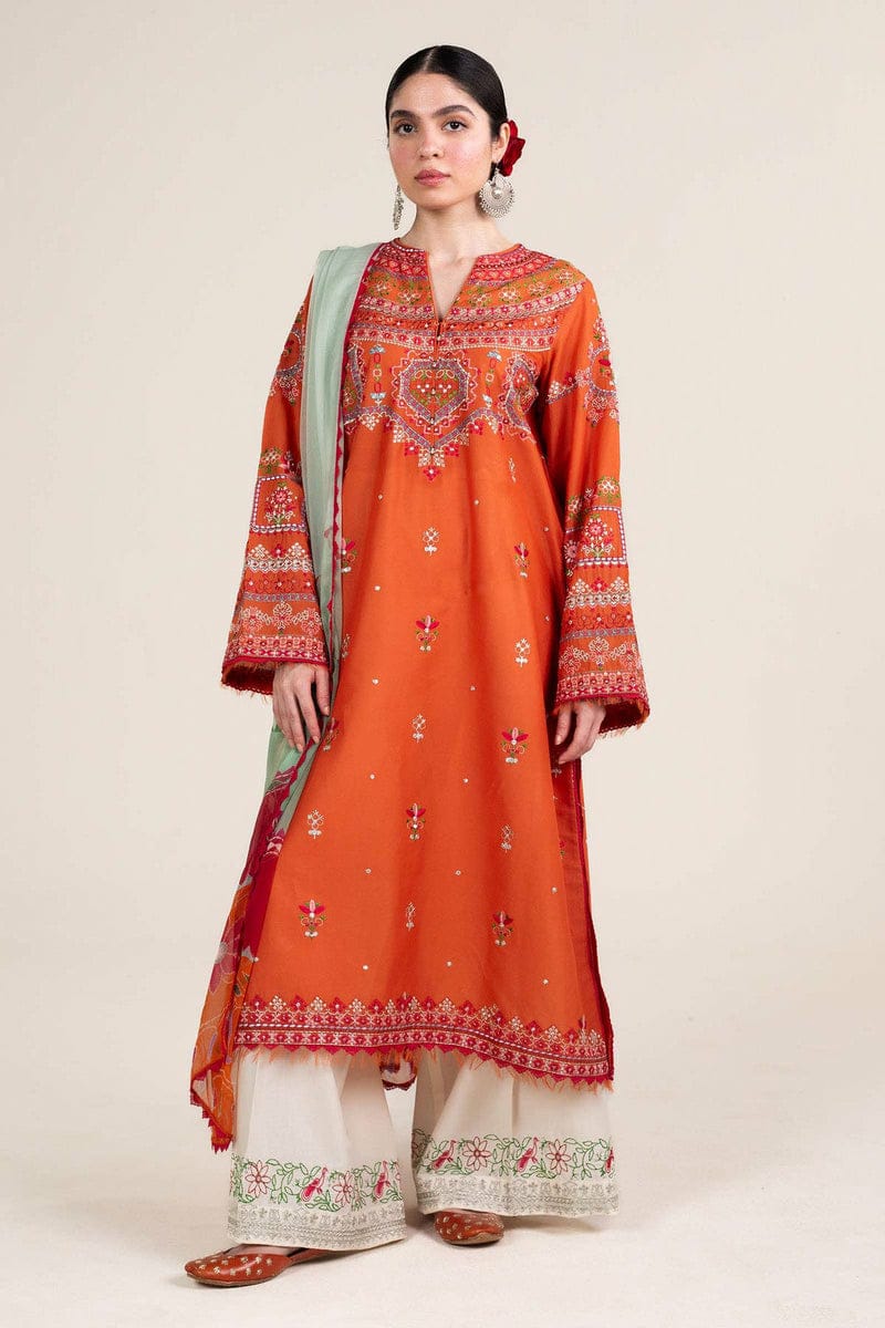 Lawn Embroided 3pc Suit With Digital Printed Slub Dupatta