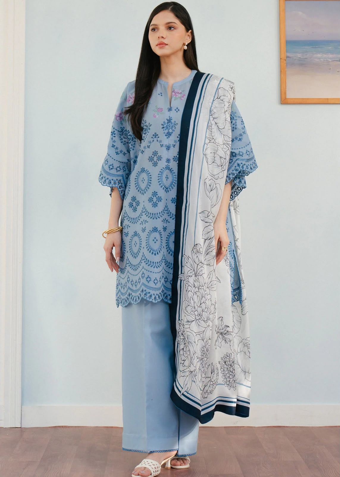 3 Piece Unstitched Heavy Embroidered Lawn Suit ( Fine Printed Silk Dupatta )