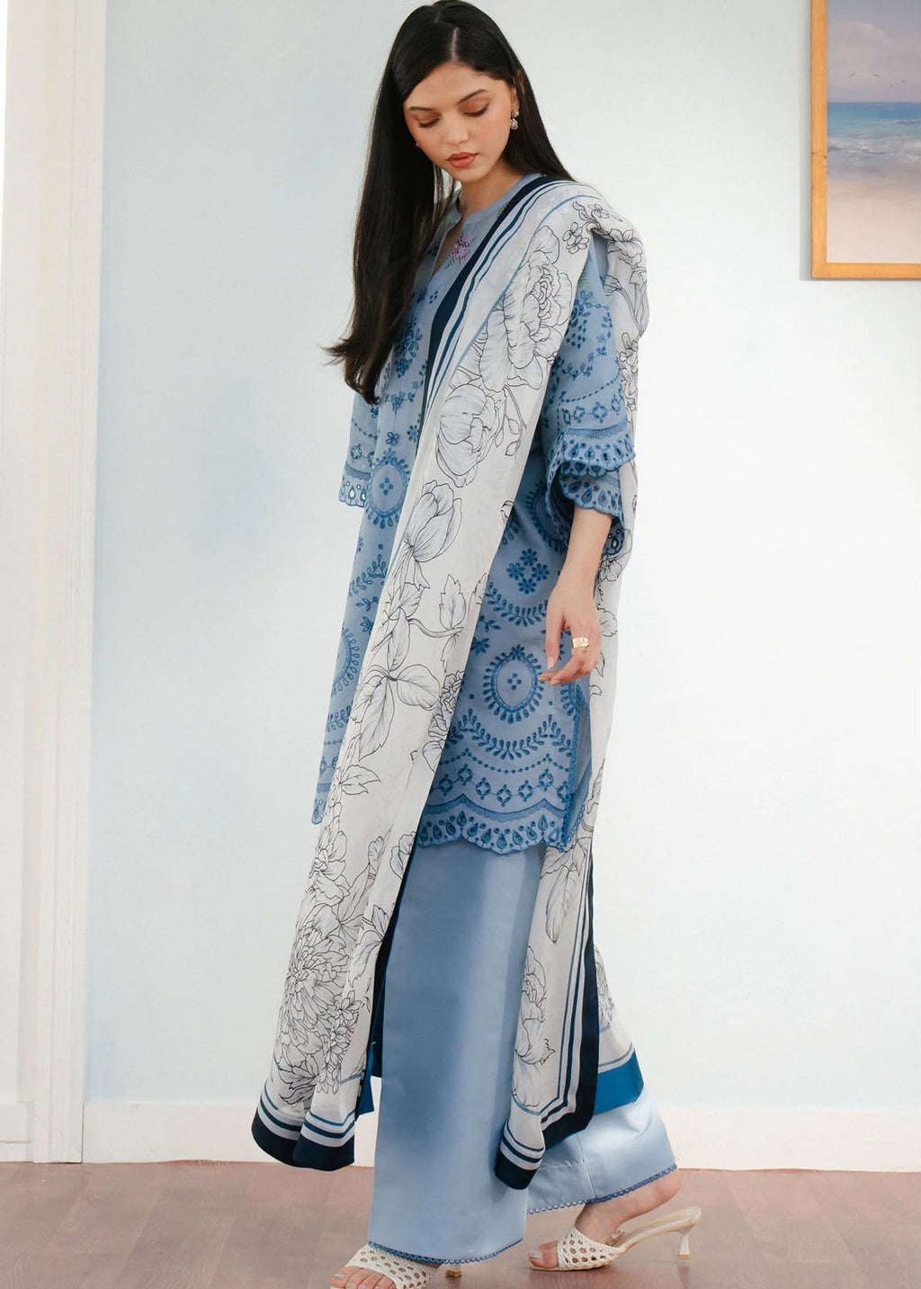 3 Piece Unstitched Heavy Embroidered Lawn Suit ( Fine Printed Silk Dupatta )