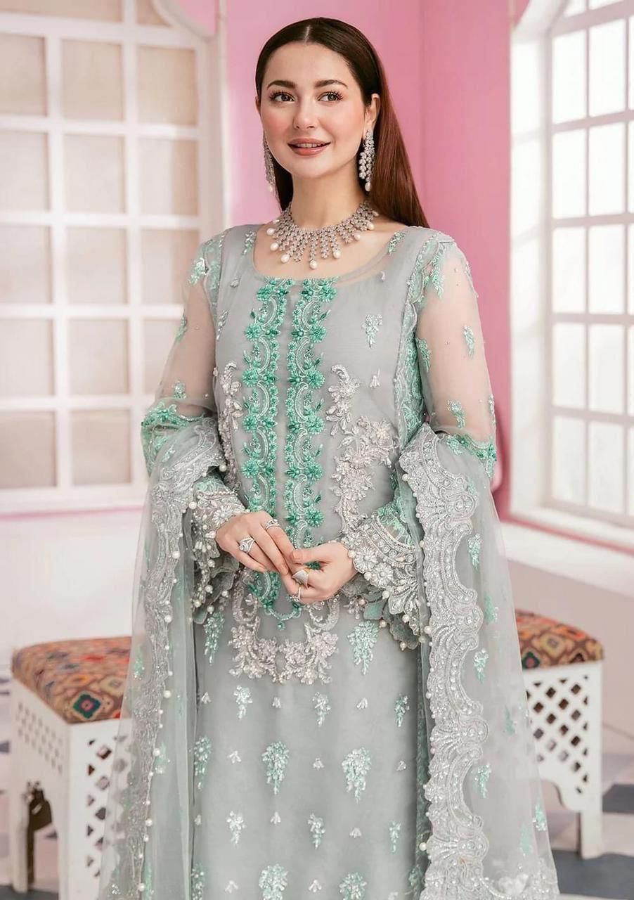 ELAF . Luxury Organza 3 Piece Unstitched Embroidered Lawn Suit