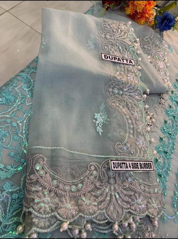 ELAF . Luxury Organza 3 Piece Unstitched Embroidered Lawn Suit