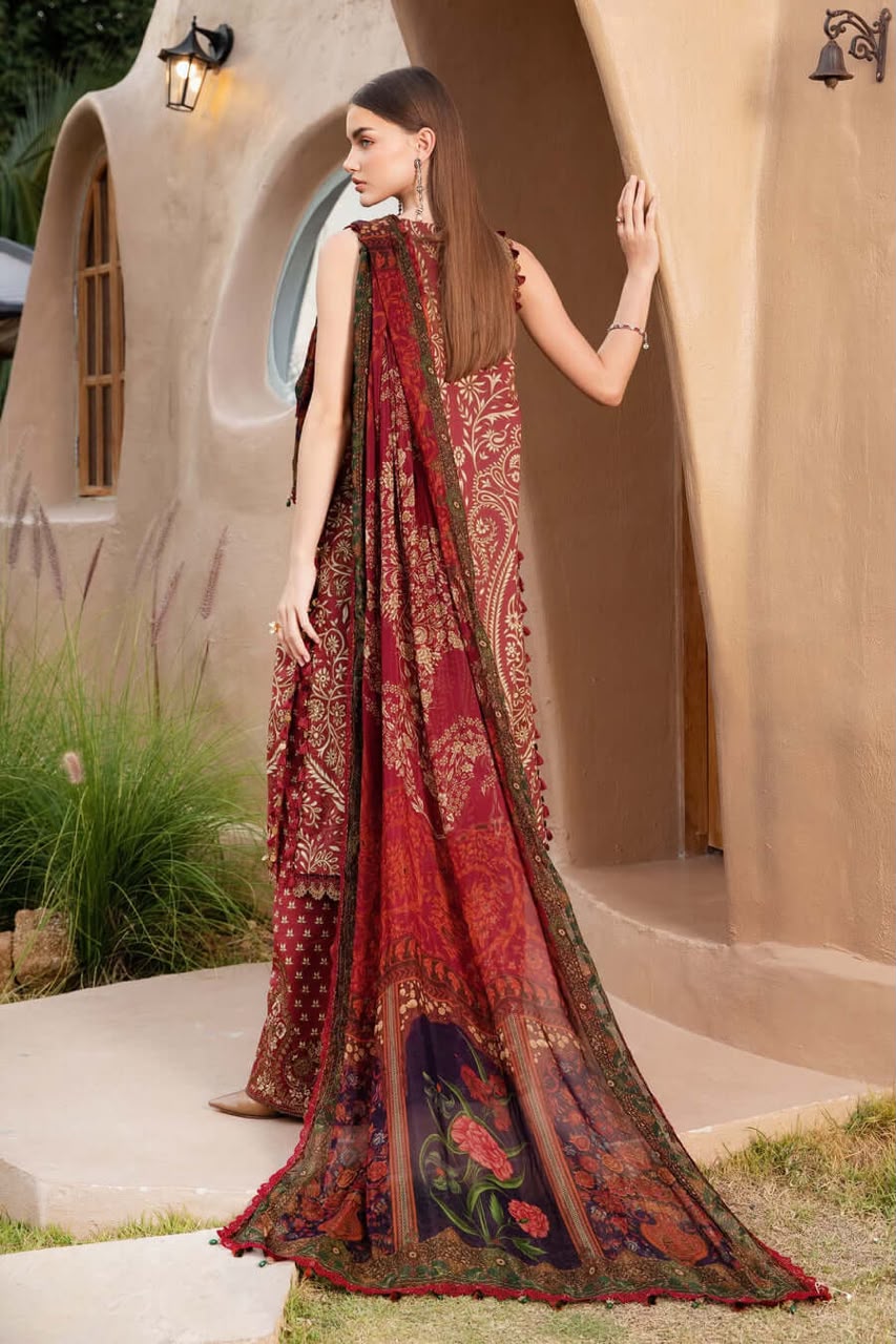 3 Piece Unstitched Embroidered Lawn Suit ( Printed Lawn Dupatta )