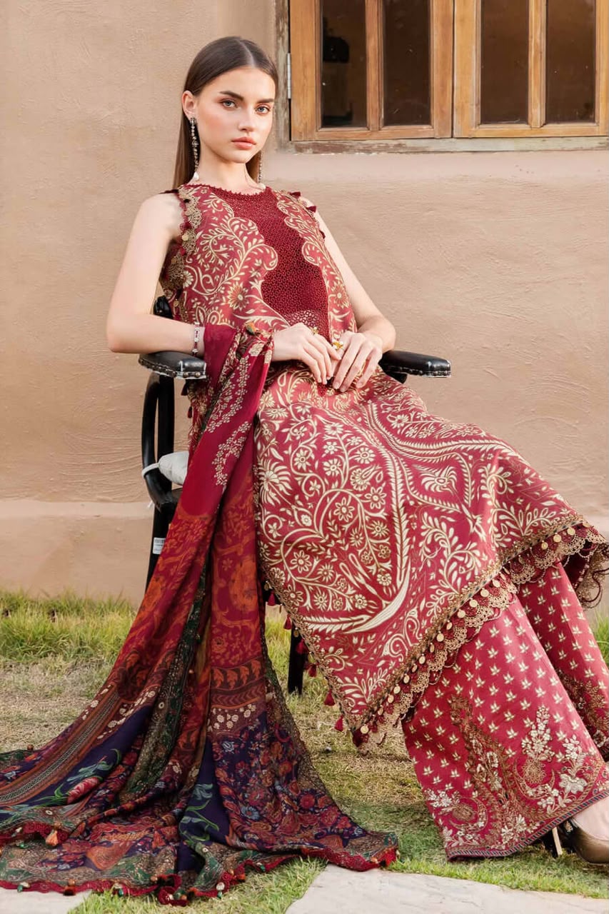 3 Piece Unstitched Embroidered Lawn Suit ( Printed Lawn Dupatta )