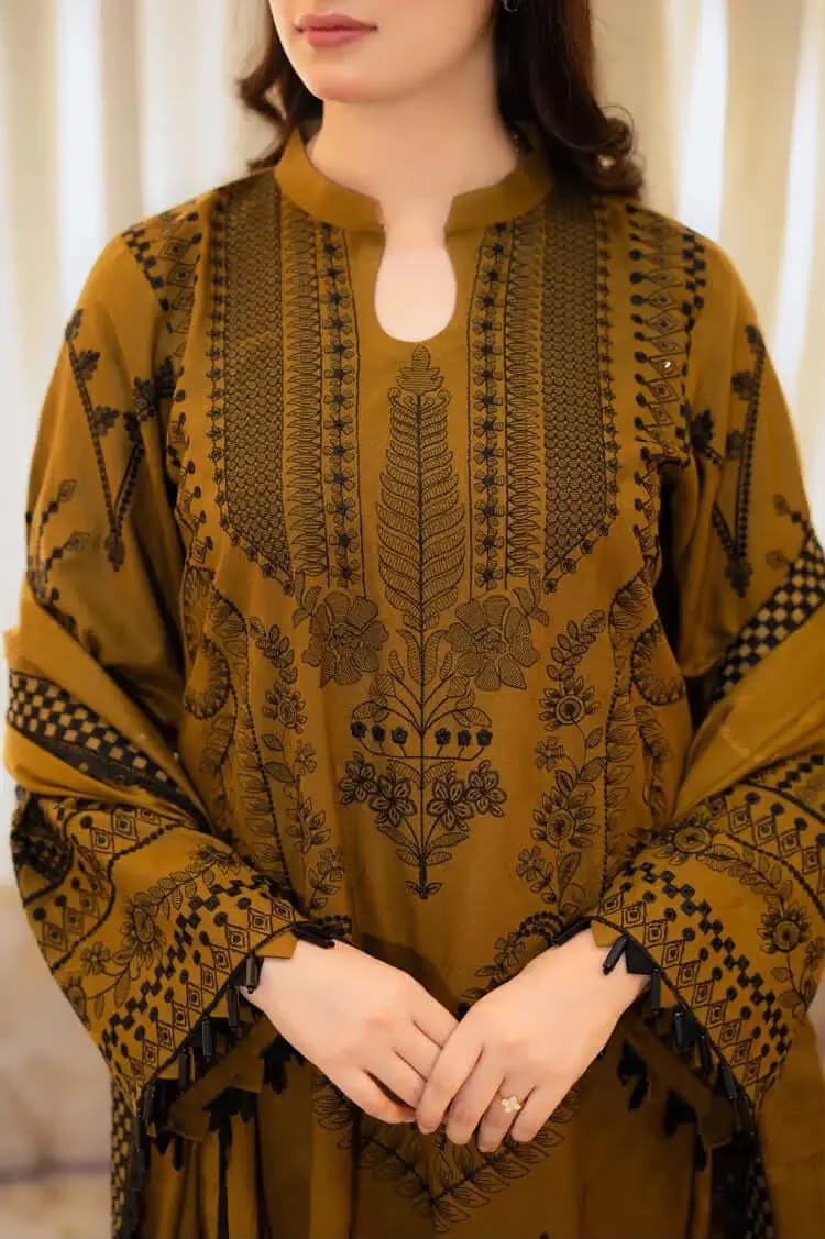 3 Piece Unstitched Heavy Embroidered Lawn Suit ( Four-sided Embroidered Lawn Dupatta