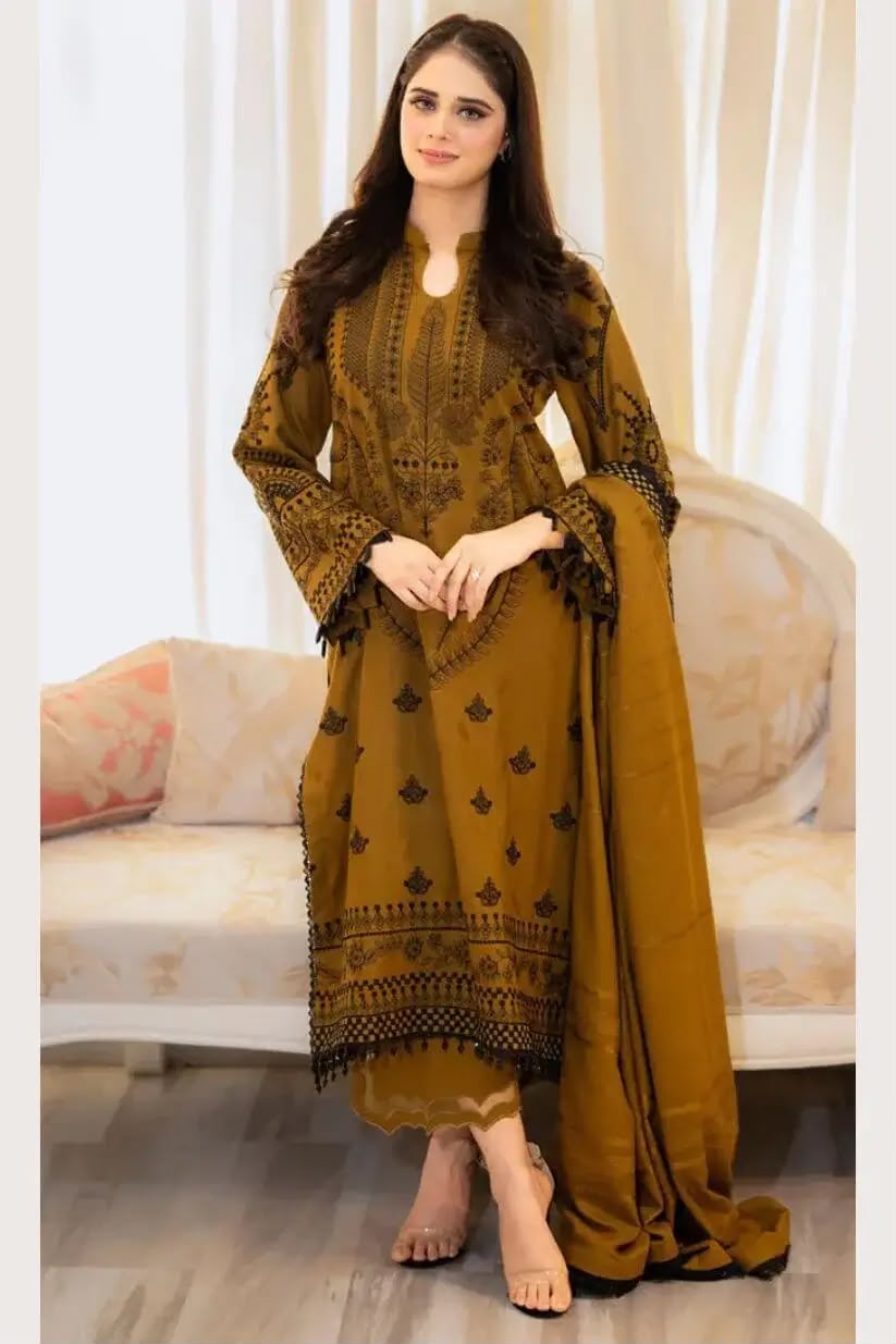 3 Piece Unstitched Heavy Embroidered Lawn Suit ( Four-sided Embroidered Lawn Dupatta