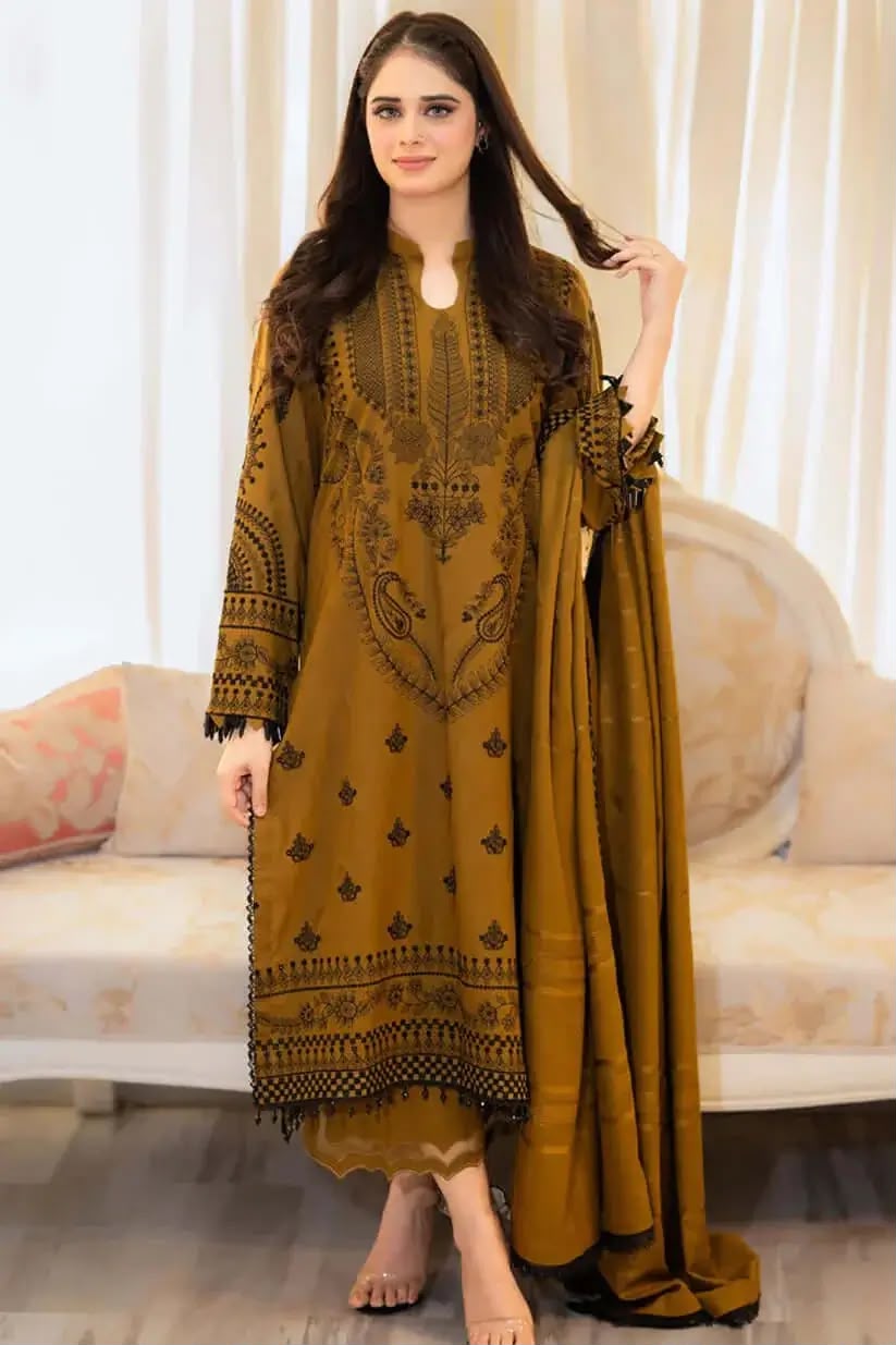 3 Piece Unstitched Heavy Embroidered Lawn Suit ( Four-sided Embroidered Lawn Dupatta