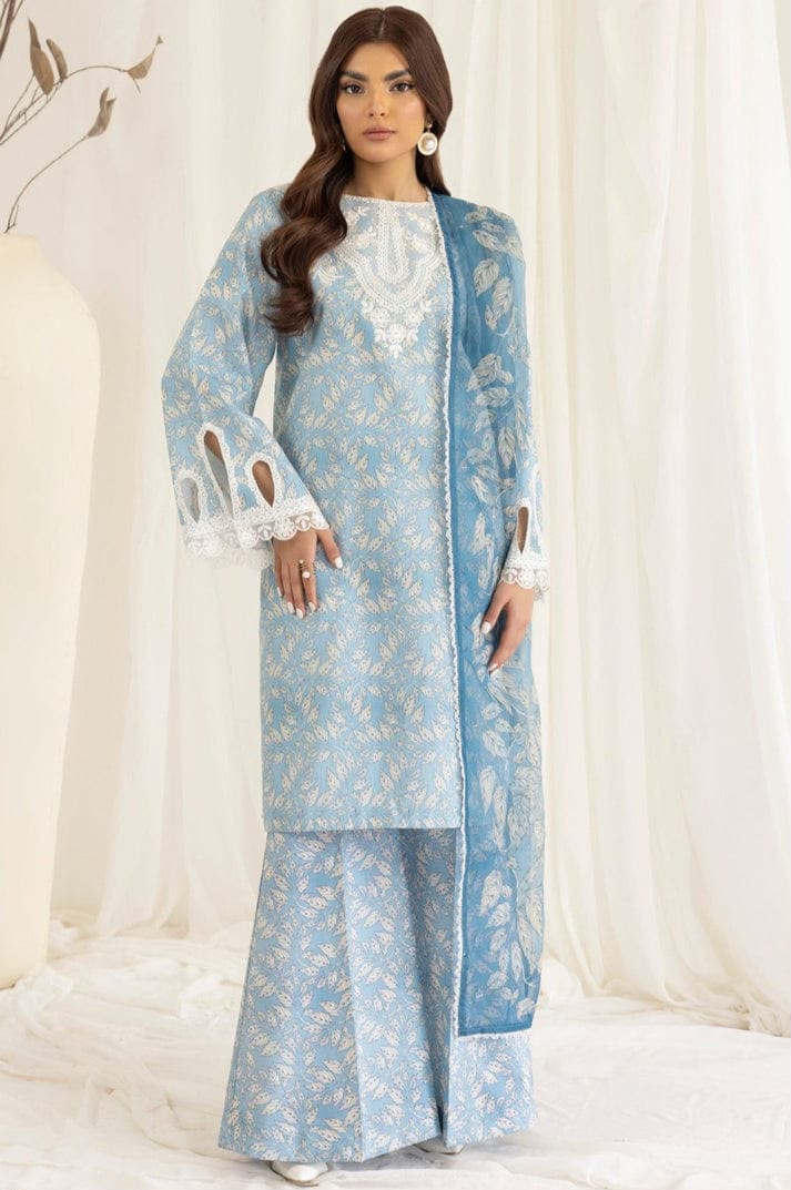 3 Piece Unstitched Embroidered Lawn Suit ( Fine Printed Lawn Dupatta )