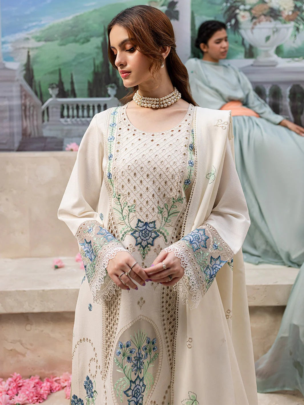 MAHNUR lawn Luxury Embroidered Chikankari 3 Piece Suit