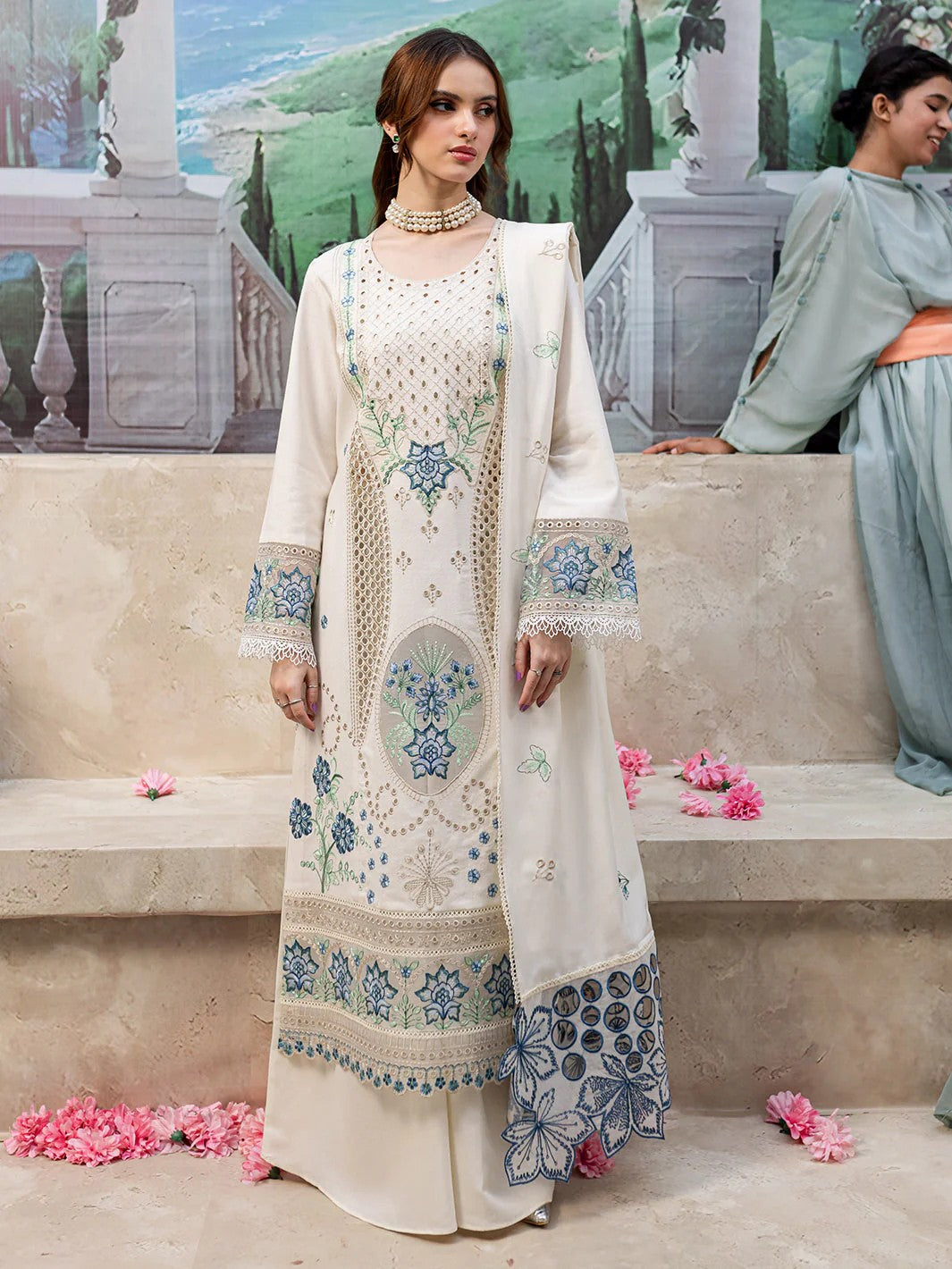 MAHNUR lawn Luxury Embroidered Chikankari 3 Piece Suit