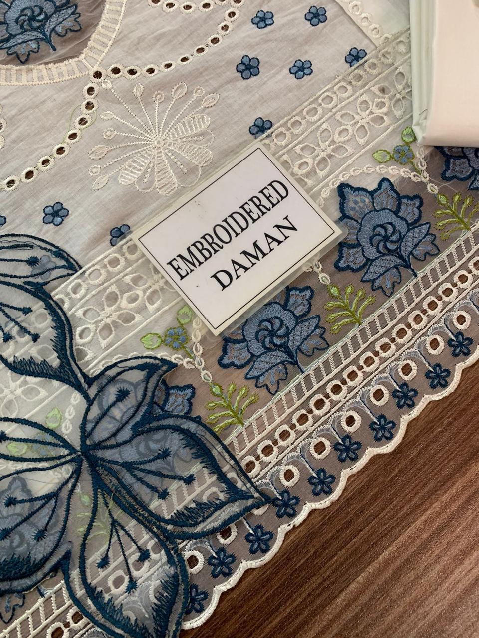 MAHNUR lawn Luxury Embroidered Chikankari 3 Piece Suit