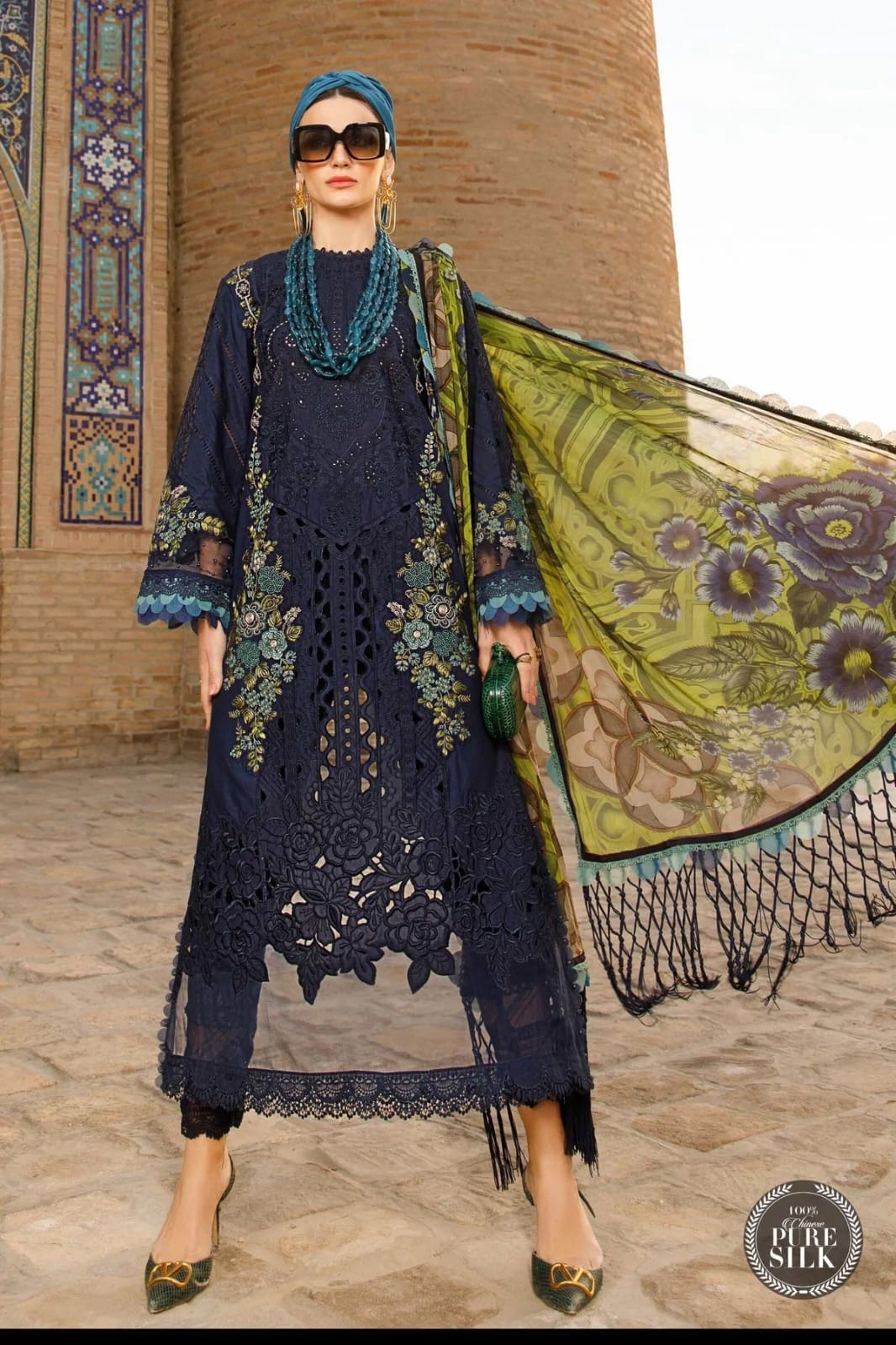 MARIA B - 3PC Lawn Embroidered SHIRT WITH CHIFFON Embroidered DUPATTA AND TROUSER