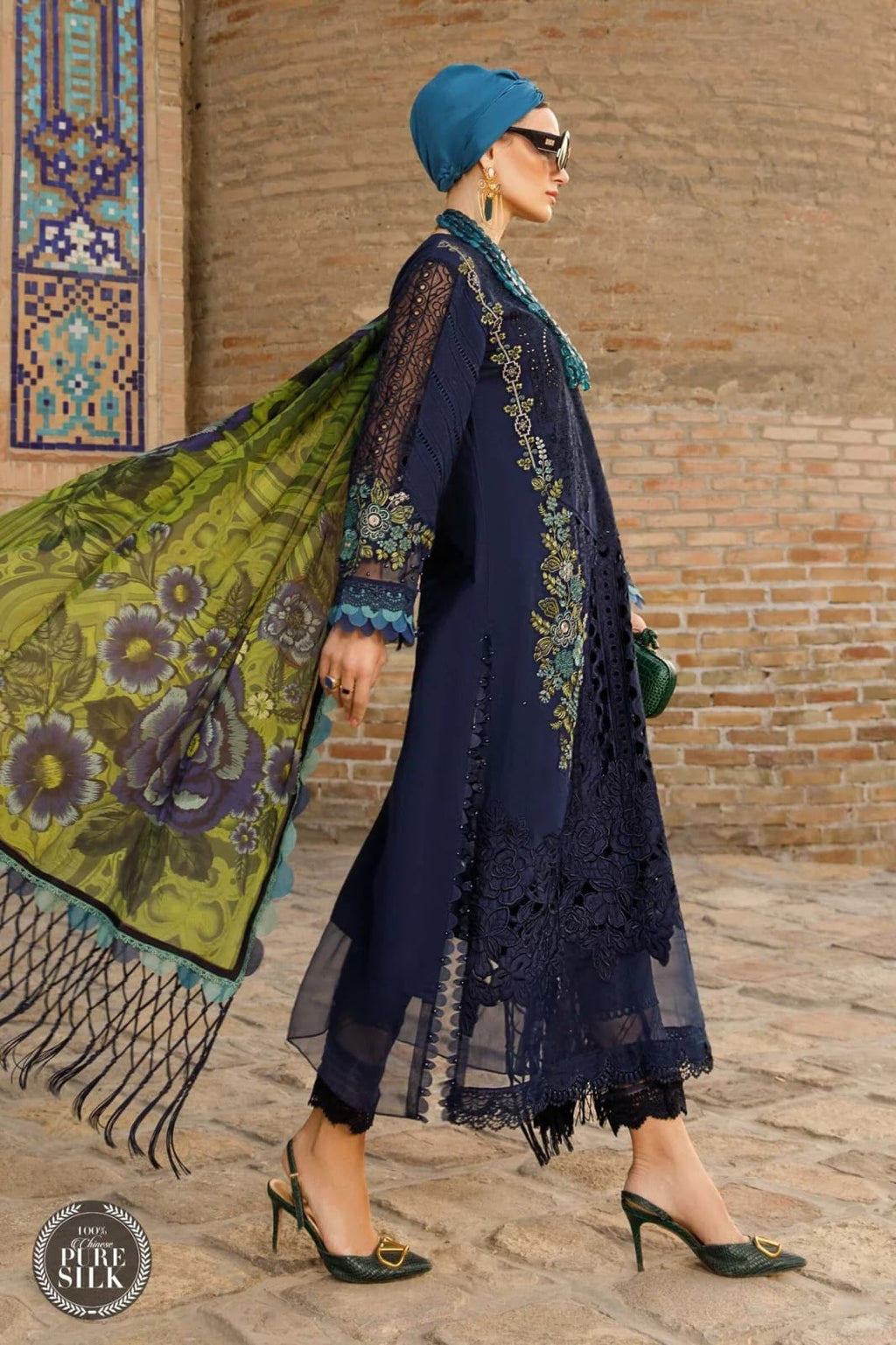 MARIA B - 3PC Lawn Embroidered SHIRT WITH CHIFFON Embroidered DUPATTA AND TROUSER
