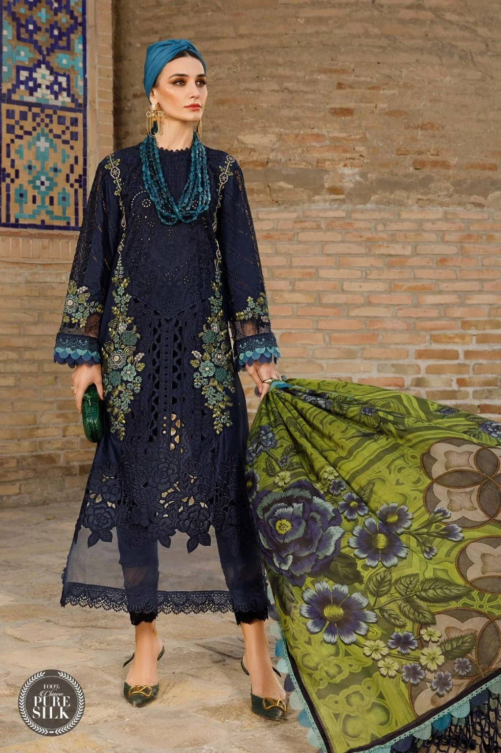 MARIA B - 3PC Lawn Embroidered SHIRT WITH CHIFFON Embroidered DUPATTA AND TROUSER