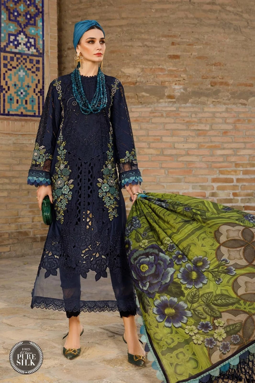 MARIA B - 3PC Lawn Embroidered SHIRT WITH CHIFFON Embroidered DUPATTA AND TROUSER