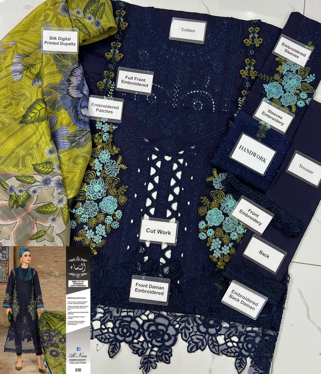 MARIA B - 3PC Lawn Embroidered SHIRT WITH CHIFFON Embroidered DUPATTA AND TROUSER