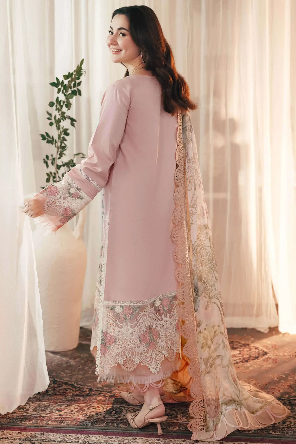 3 Piece Unstitched Heavy Embroidered Lawn Suit ( Four-sided Embroidered Silk Dupatta