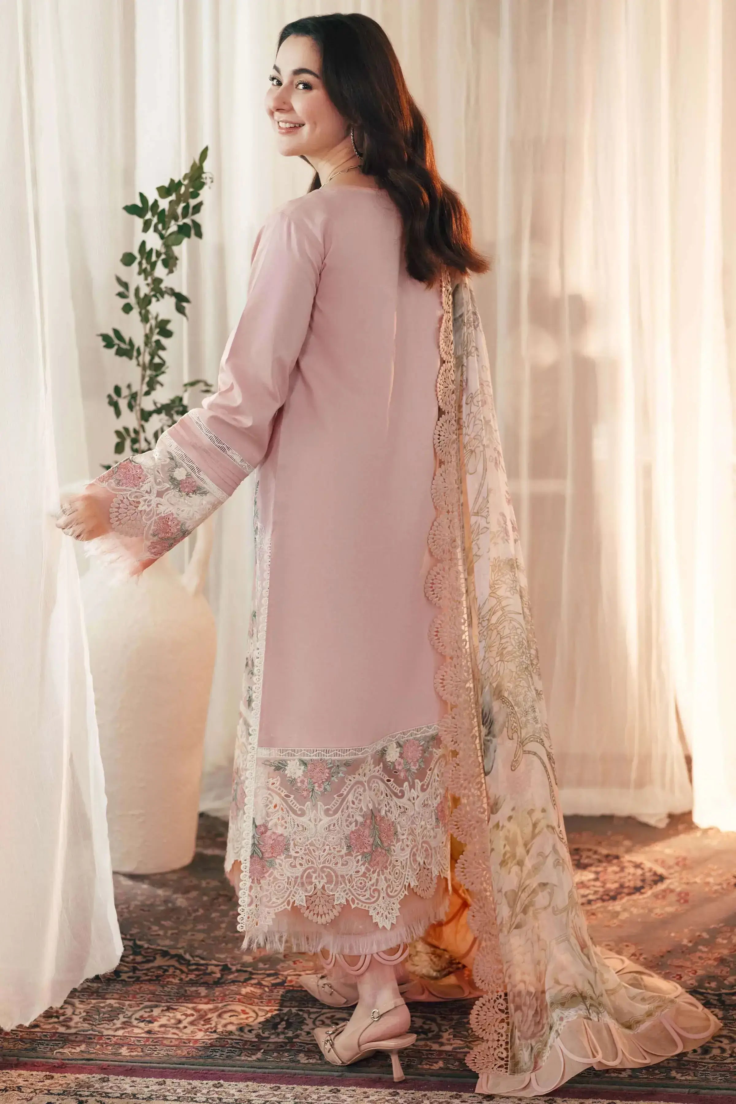 3 Piece Unstitched Heavy Embroidered Lawn Suit ( Four-sided Embroidered Silk Dupatta