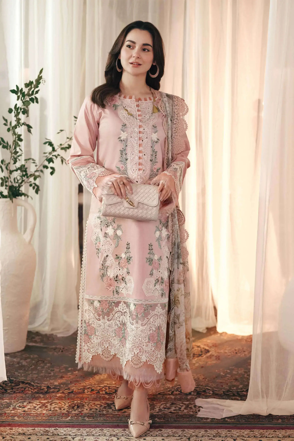 3 Piece Unstitched Heavy Embroidered Lawn Suit ( Four-sided Embroidered Silk Dupatta