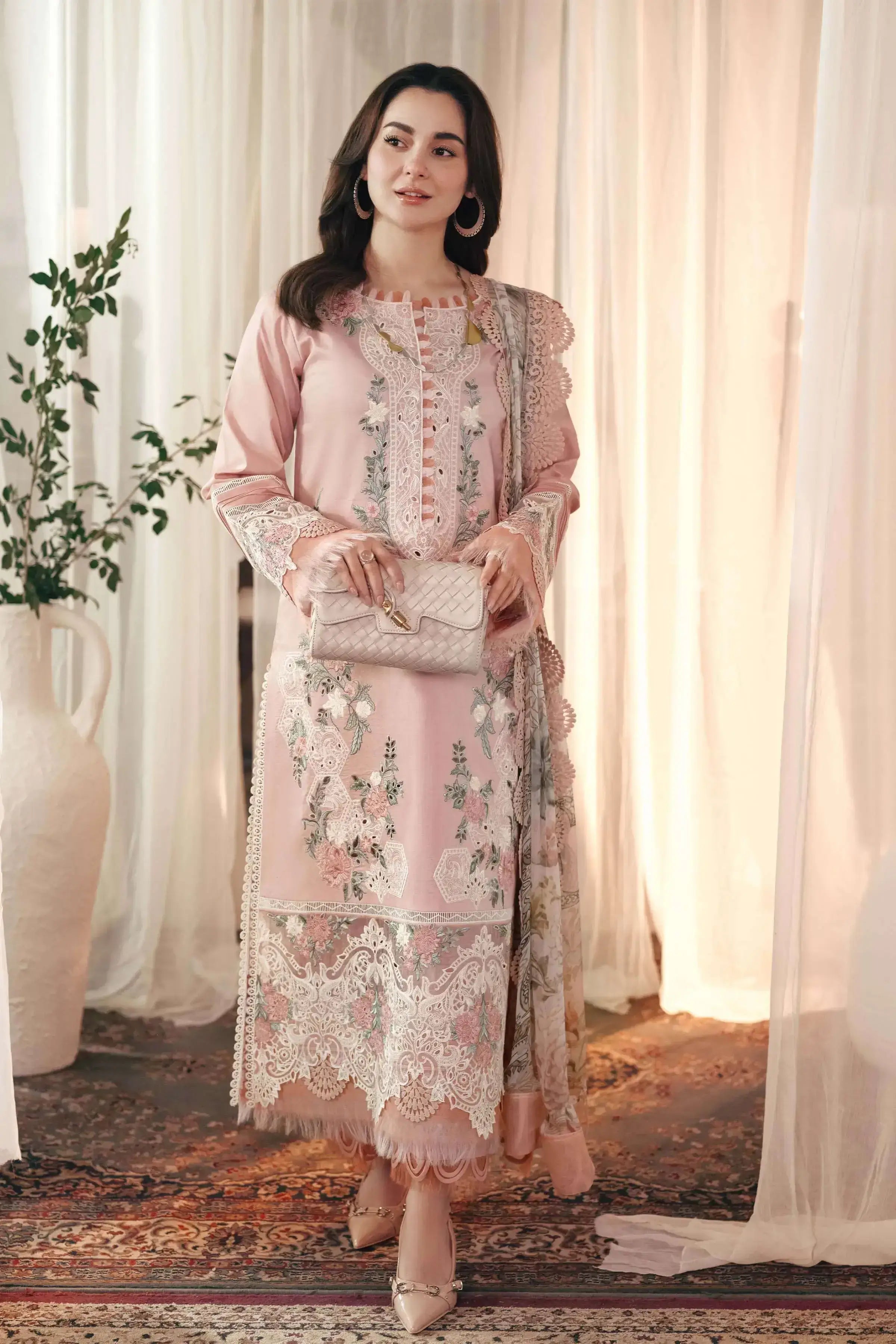 3 Piece Unstitched Heavy Embroidered Lawn Suit ( Four-sided Embroidered Silk Dupatta