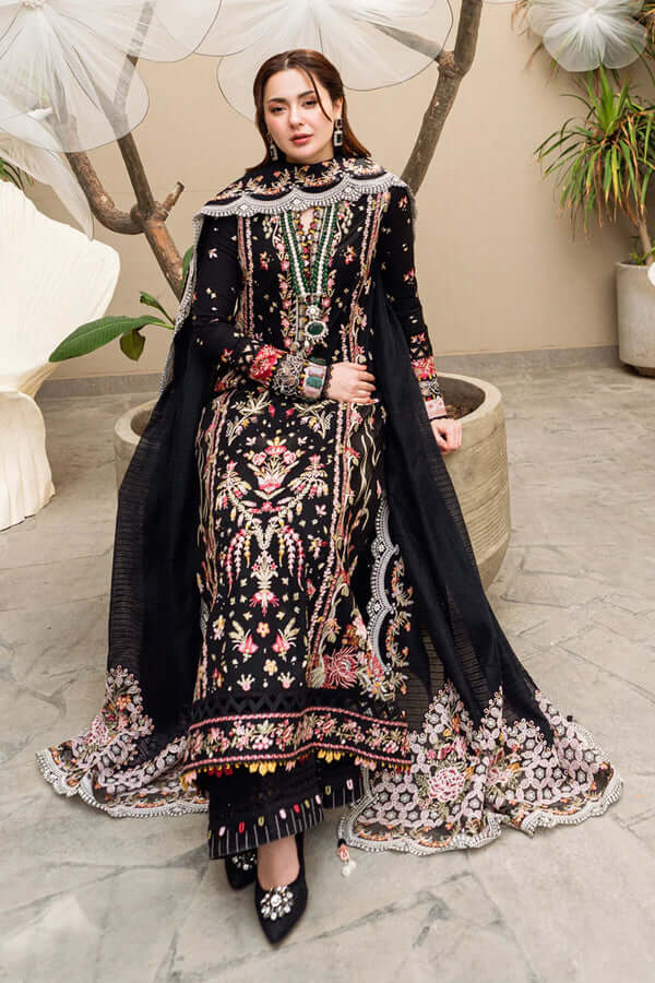 3 Piece Unstitched Heavy Embroidered Dhanak Suit ( Four-sided Embroidered Chiffon Dupatta )