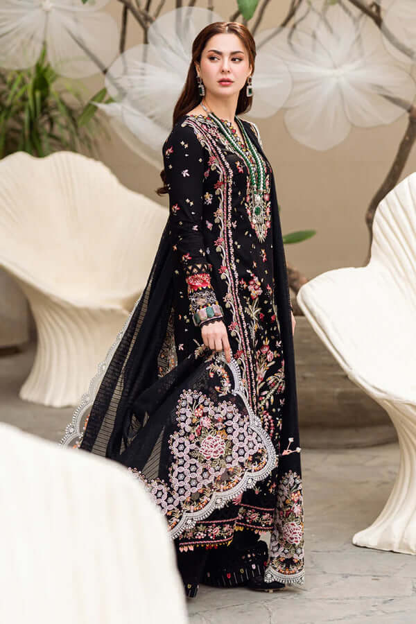 3 Piece Unstitched Heavy Embroidered Dhanak Suit ( Four-sided Embroidered Chiffon Dupatta )