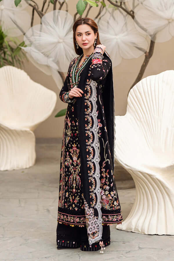 3 Piece Unstitched Heavy Embroidered Dhanak Suit ( Four-sided Embroidered Chiffon Dupatta )