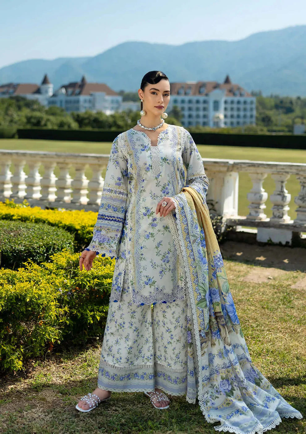 Lawn Stuff 3 Piece All Over Digital Printed Suit With Lawn Printed Dupatta With Extra Patches.
